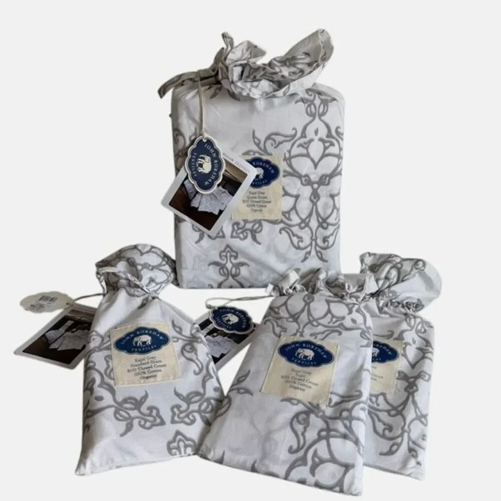 John Robshaw Kajal Gray Queen Duvet 2 Std Sham 1 Euro Sham NWT $615 Retail